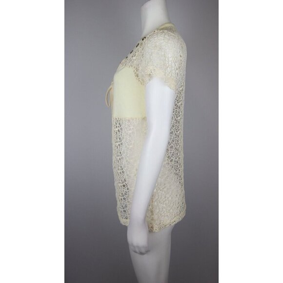 WOMEN'S IVORY MESH LACE TOP - LOVE J - SIZE M - Picture 4 of 6